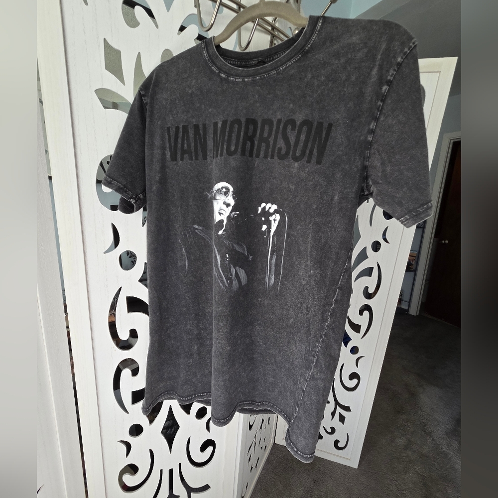 Van Morrison Graphic Band Tee Black Acid Wash Size M Cotton Vintage Style